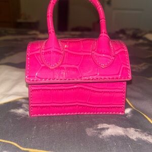 Vibrant Pink Crocodile-Embossed Mini Bag